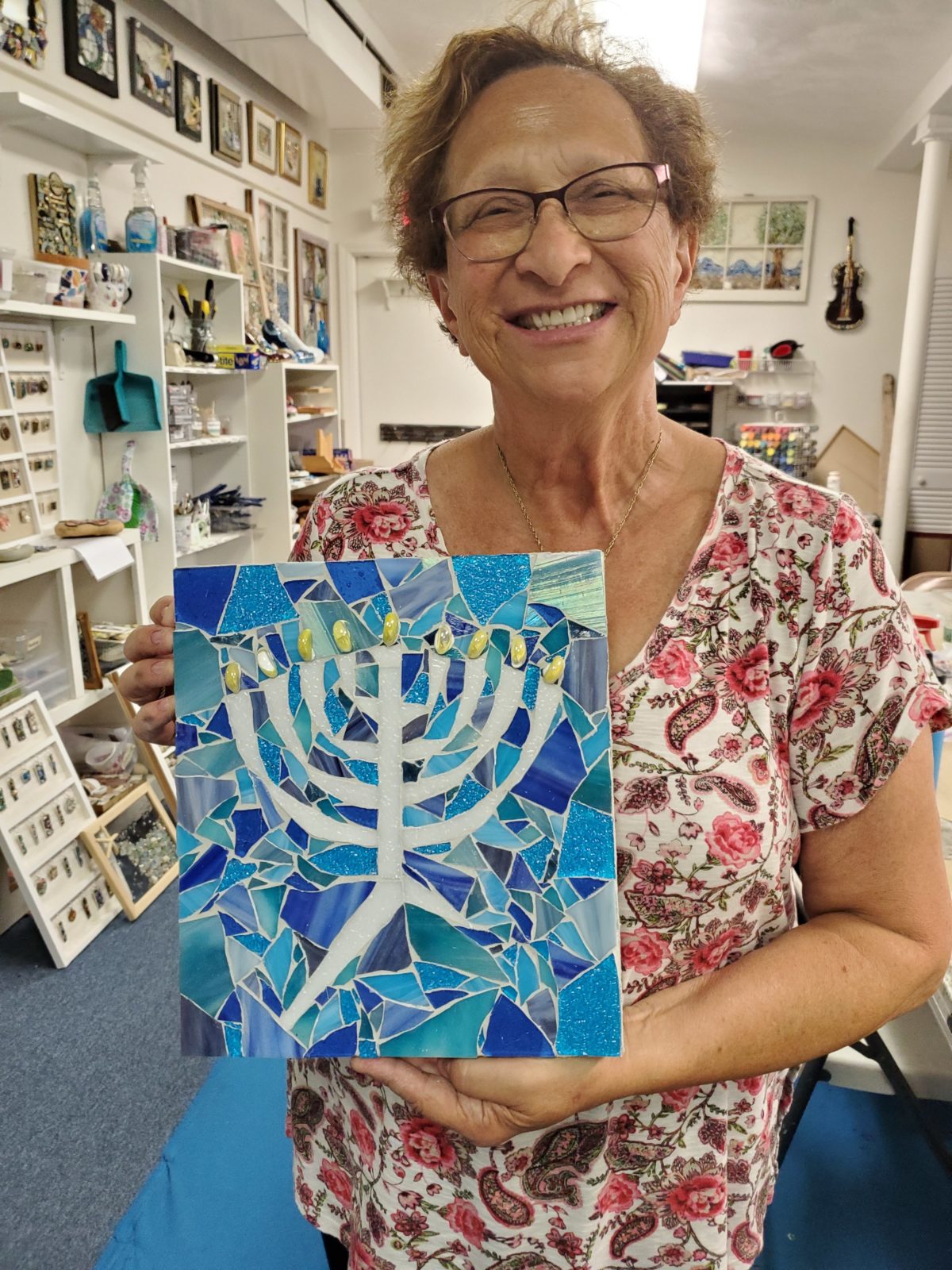 student mosaic art class project menorah