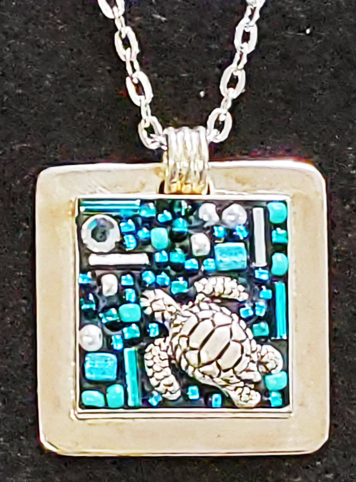 pendant sterling mosaic blue turtle